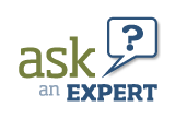the words "ask an expert" with a question mark in a cartoon speech bubble